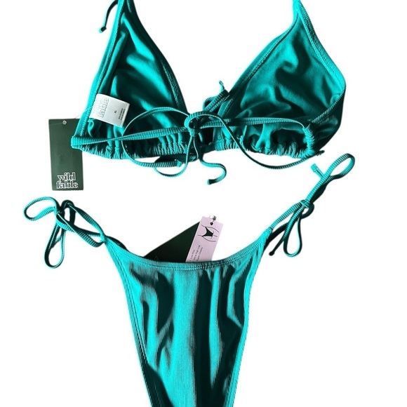 NWT Wild Fable XL / XXS Ribbed Teal Halter Triangle Bikini SET Side Tie Cheeky - Picture 7 of 13